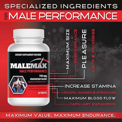 Perform- Male Supplement- Men Add 1-3 Inches Fast- All Natural, Lab Tested for Purity- No Banned Substances- 60 Tablets