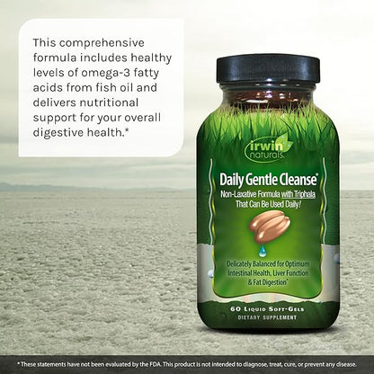Irwin Naturals Daily Gentle Cleanse - 60 Liquid Soft-Gels, Pack of 2 - Non-Laxative Formula with Triphala