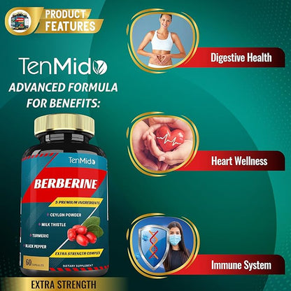 Berberine Supplement Extract Capsules, 2 Months Supply & Ceylon, Milk Thistle, Turmeric, Black Pepper | Immune Function Supports, Weight Management Supplements