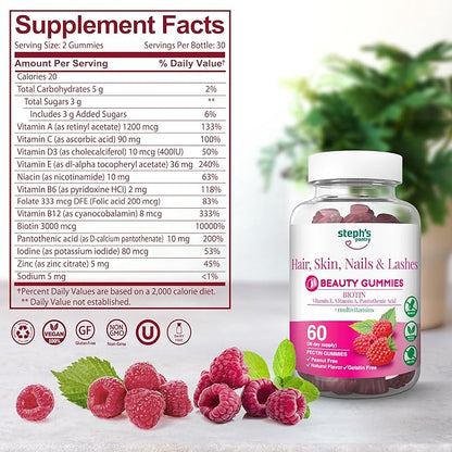 Steph's Pantry Biotin Gummies for Hair, Skin, Nails, & Lashes High Strength Gummies | Daily Multivitamins | Gluten-Free, Nut-Free, Non-GMO, Plant-Based, Vegan, Kosher (120 Gummies)