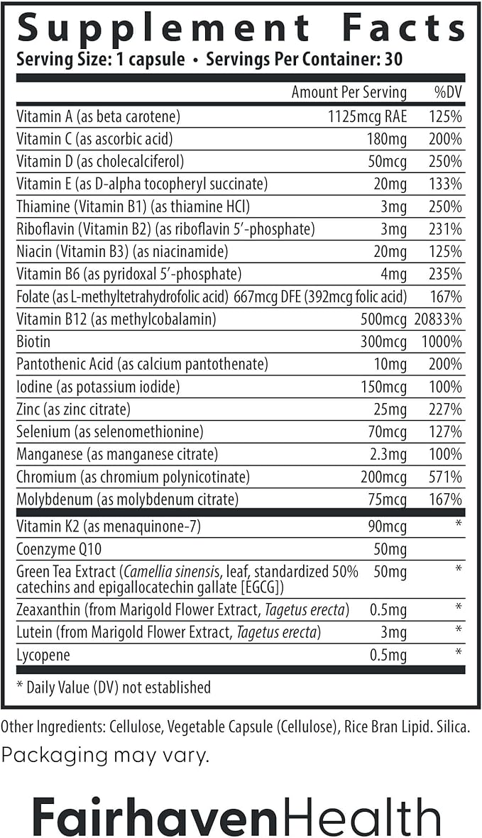 Fairhaven Health Women’s Multivitamin Essentials | Once-Daily Women’s Multivitamin Support for Energy, Immune Health, Eye Health, Hormone Balance | Gluten, Dairy, Soy Free | Non-GMO | 30 Capsules