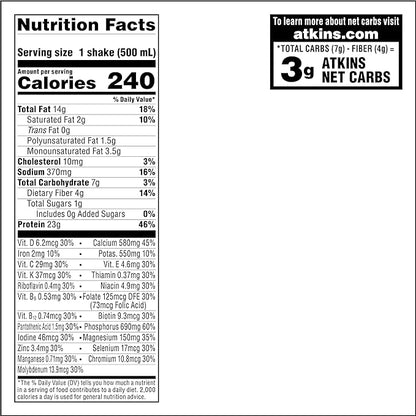 Atkins Vanilla Cream Meal Size Protein Shake, 23g Protein, Low Glycemic, 3g Carb, 1g Sugar, Keto Friendly