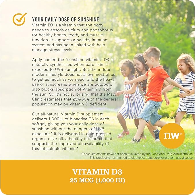 NatureWise Vitamin D3 1000iu (25 mcg) 200-Day Supply for Immune Support, Healthy Muscle Function, and Bone Health - Non-GMO, Gluten Free in Organic Extra Virgin Olive Oil, (Mini Softgel), 200 Count
