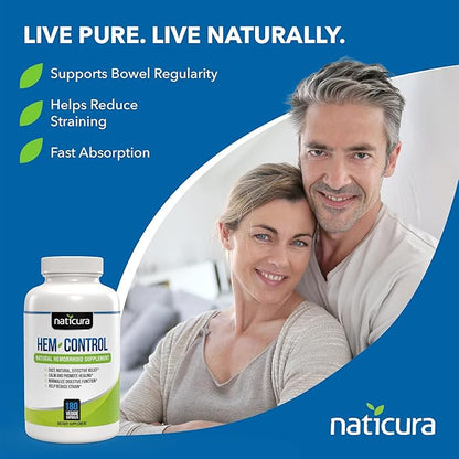 Hem-Control - Fast Effective Hemorrhoid Treatment Supplement - Powerful Formula to Promote Symptom Relief, Shrinking of Hemorrhoids, Ease Discomfort - 180 Vegan Capsules - Made in USA