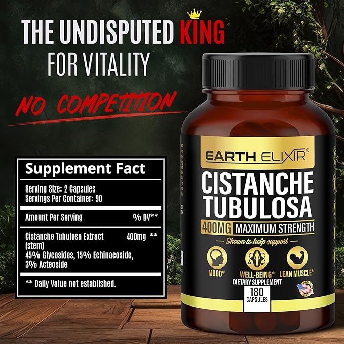 Cistanche Tubulosa 400 mg (180 Capsules) 3 Months Supply – Made in USA - 3rd Party Tested - Cistanche Supplement - Zero Fillers - Max Purity - Nootropics - 100% Pure Cistanche Herb