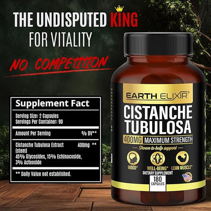Cistanche Tubulosa 400 mg (180 Capsules) 3 Months Supply – Made in USA - 3rd Party Tested - Cistanche Supplement - Zero Fillers - Max Purity - Nootropics - 100% Pure Cistanche Herb