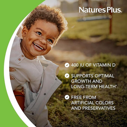 NaturesPlus Animal Parade Source of Life Liquid Vitamin D3 Drops for Children - 200 iu, 10 ML - Orange Flavor - Bone Health & Immune System Support Supplement - Gluten-Free, Vegetarian - 365 Servings