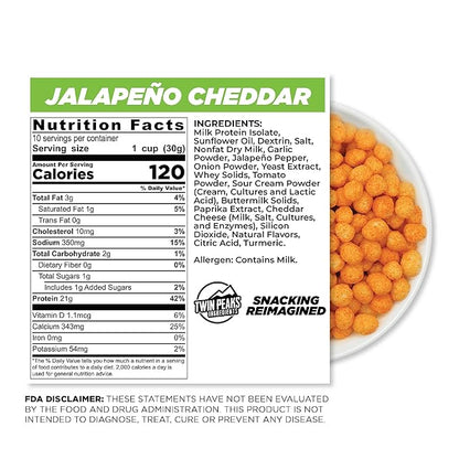 Twin Peaks Low Carb, Keto Friendly Protein Puffs, Jalapeno Cheddar (300g, 21g Protein, 2g Carbs)