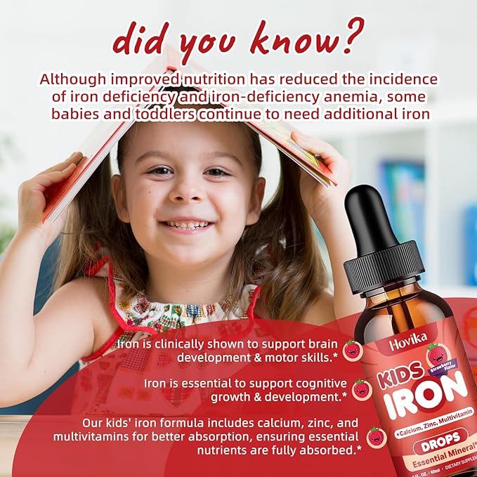 Liquid Iron Supplement for Kids & Women Men - with Calcium, Zinc & Kids Multivitamin Iron Drops - Immune Support, Blood Builder & Energy Support for Iron Deficiency, Anemia, Vegan 2 Fl Oz