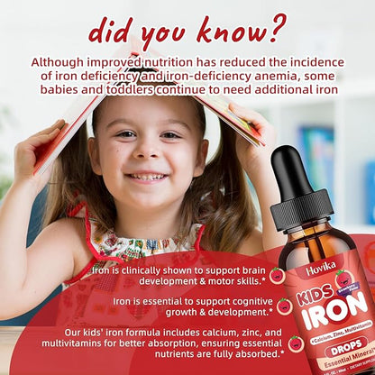 Liquid Iron Supplement for Kids & Women Men - with Calcium, Zinc & Kids Multivitamin Iron Drops - Immune Support, Blood Builder & Energy Support for Iron Deficiency, Anemia, Vegan 2 Fl Oz
