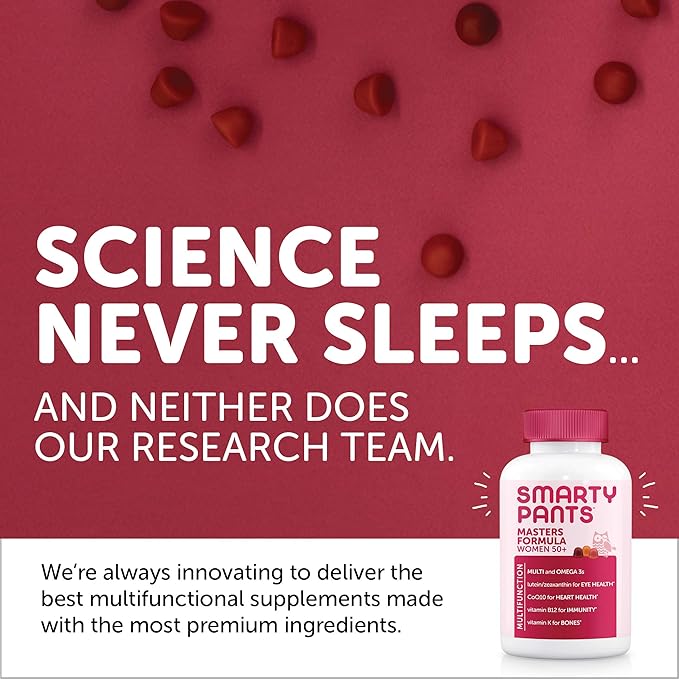 SmartyPants Gummy Multivitamin for Women 50 and Over: Omega 3 Fish Oil (EPA/DHA), Methylfolate, CoQ10, Vitamin D3, C, Vitamin B12, B6, Vitamin A, K & Zinc, Gluten Free, 120 Count (30 Day Supply)