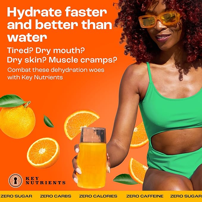 KEY NUTRIENTS Multivitamin Electrolytes Powder No Sugar - Tangy Orange Electrolyte Powder - Endurance & Energy Supplement - Hydration Powder - No Calories - 90 Servings - Made in USA