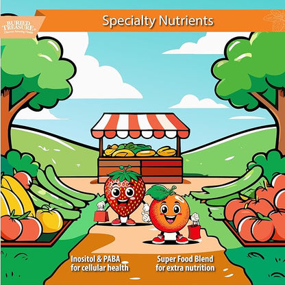 Buried Treasure Children's Daily Multi Liquid Multivitamin & Minerals Nutritional Dietary Vegan Supplement for Kids No Artificial Ingredients Non-GMO Natural Fruit Flavors, 16 oz w/Dose Cup