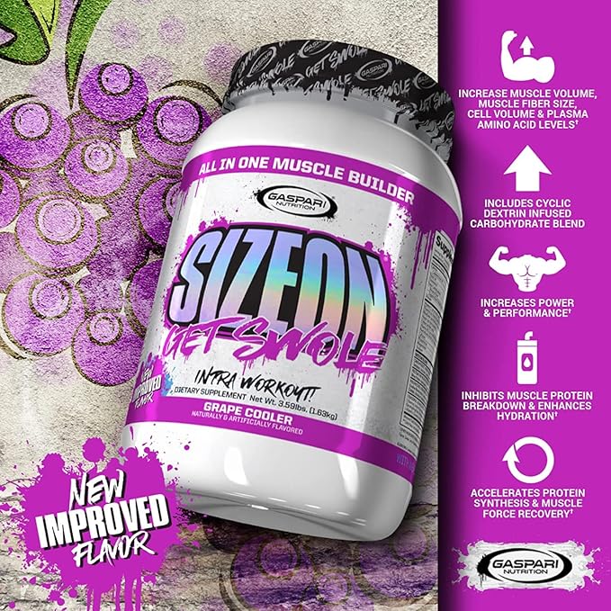 Gaspari Nutrition SizeOn, The Ultimate Hybrid Intra-Workout Amino Acid & Creatine Formula, Increased Muscle Volume & Muscle Recovery (3.59 Pound, Grape Cooler)