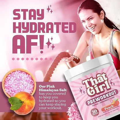 That Girl Pre Workout for Women - Slay Your Gym Sesh with Pure Fire Energy & Mega Pumps - 100% Natural & Clean - Delish Peach Flavor - 30 Servings