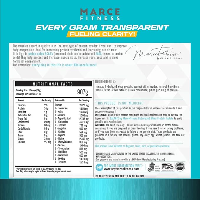 Hydrolyzed Whey Protein byMarceFitness Vanilla Flavor 2 Pound