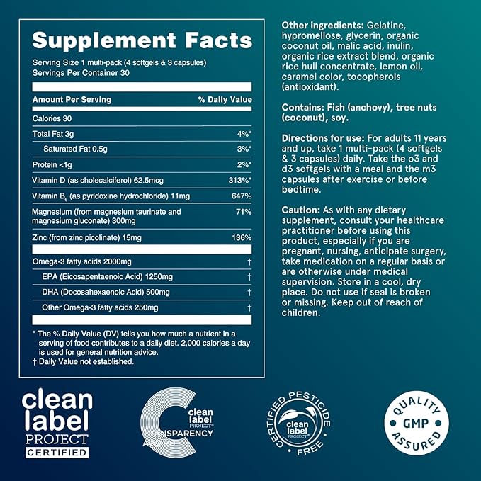 Puori P3 Health Essentials - Multivitamins for Men and Women - 30 Servings - Omega 3, Vitamin D, Magnesium, Zinc - Multi-Nutrient for Brains and Energy