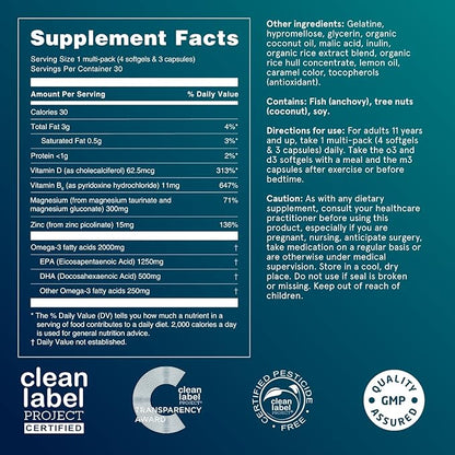 Puori P3 Health Essentials - Multivitamins for Men and Women - 30 Servings - Omega 3, Vitamin D, Magnesium, Zinc - Multi-Nutrient for Brains and Energy