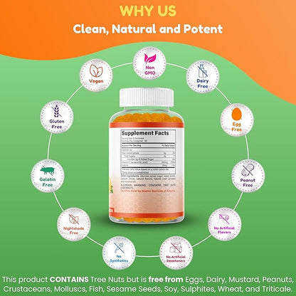 Vegan Vitamin C Gummies | 90 Gummies, 250mg 45 Servings | Non-GMO | Gluten-Free, Gelatin-Free | Immune Support Gummies & Seasonal Support for Kids & Adults Halal Vitamins