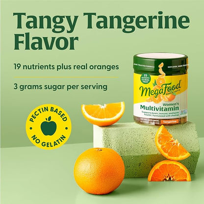 MegaFood Women's Multi - Multivitamin for Women - Gummy Vitamins - Vitamin C, Vitamin D, Zinc, Vitamin B12 & Choline - Immune Support & Bone Health - Vegetarian - Tangerine - 60 Gummies (30 Servings)