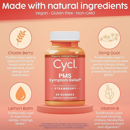 PMS Support Supplement for Women - 60 Gummies for PMS Support - Mood Support Supplement - PMS Gummies for Women - Women Hormone Balance Supplements - Menstrual Pain Relief
