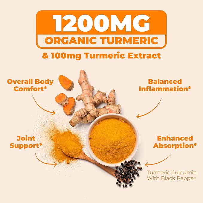 Turmeric Supplement - Turmeric Curcumin Supplement. 1200mg Turmeric Powder Organic & Bioperine Joint Support Supplement. 95% Curcuminoids. Organic Turmeric Curcumin with Black Pepper - 120 Caps 2 Pack
