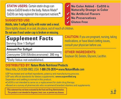 Nature Made CoQ10 200mg, Dietary Supplement for Heart Health Support, 80 Softgels, 80 Day Supply