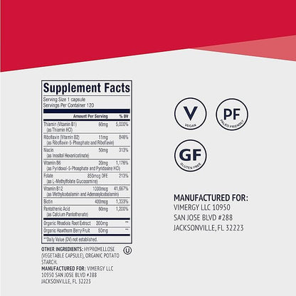 Vimergy Adapto B Complex, 120 Servings – High Potency with 8 B Vitamins, Rhodiola & Hawthorn Berry – Supports Mental Energy, Cognition, Mood - Non-GMO, Kosher, Vegan, Paleo, No Gluten, No Soy