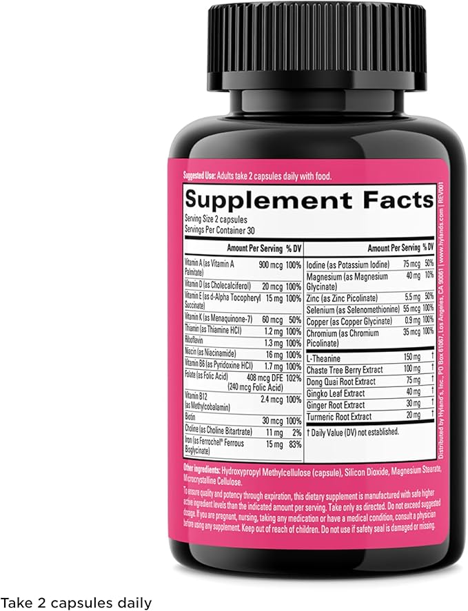 Hyland's Total Loving Care Multivitamin for Women + PMS Rescue - 60 Vegan Capsules - with L-Theanine for Focus & Stress Relief Support with Chasteberry & Dong Quai for Menstrual Support