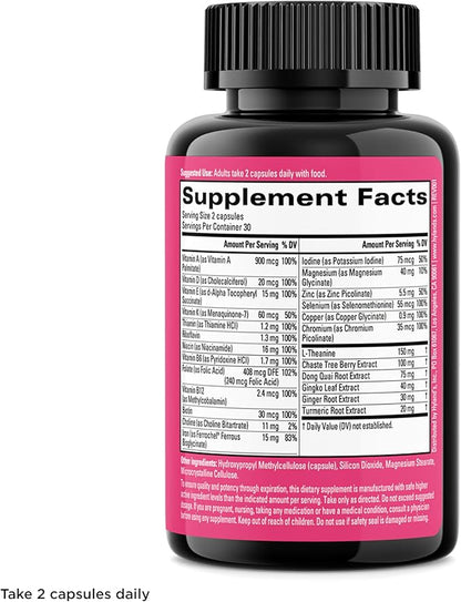 Hyland's Total Loving Care Multivitamin for Women + PMS Rescue - 60 Vegan Capsules - with L-Theanine for Focus & Stress Relief Support with Chasteberry & Dong Quai for Menstrual Support