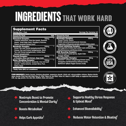 Animal Cuts Thermogenic Fat Burner - Weight Loss Pills for Women and Men for Metabolism, Energy, Focus, and Nootropic Brain Support with Raspberry Ketones Appetite Suppressant Diet Pills, 42 Packs