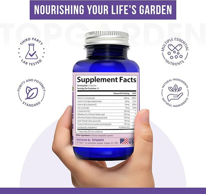 Immune System Health - Sambucus Elderberry, Vitamin C, Echinacea, Turmeric Curcumin, Garlic, Zinc & More for Adult's Wellness Support. Boost Your Body and Mind!
