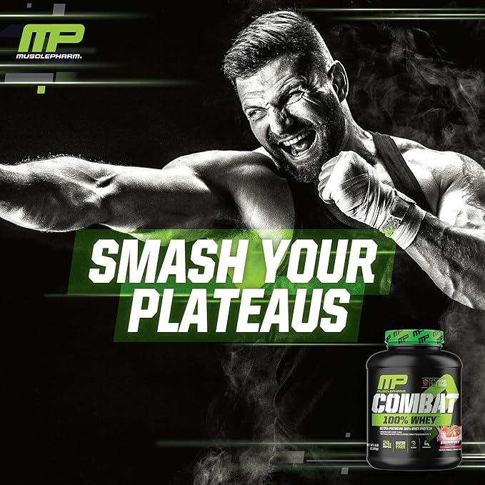 MusclePharm Combat 100% Whey Protein Powder, Strawberry Cream Flavor, Fast Recovery & Muscle Gain with Whey Protein Isolate, High Protein Powder for Women & Men, Gluten Free, 5 lb, 70 Servings
