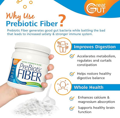 Great Gut - Prebiotic Fiber Powder, Unflavored Prebiotic Fiber with Sunfiber, 18.6 Ounces, 90 Servings