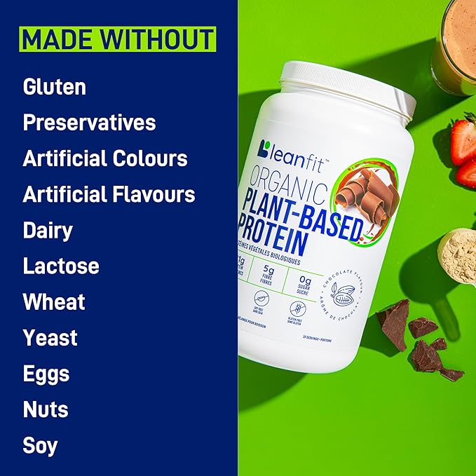 LeanFit Organic Plant-Based Protein Powder, Natural Chocolate Flavor - Vegan, USDA Organic Certified, Soy-Free, Gluten-Free, Dairy-Free, Sugar-Free, Non-GMO - 21g Protein, 18 Servings, 1.58 Pound Tub
