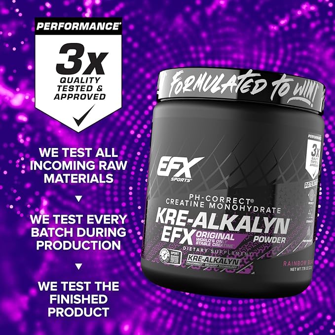 EFX Sports Kre-Alkalyn EFX Powder | pH Correct Creatine Monohydrate Powder Supplement | Strength, Muscle Growth & Performance | 110 Servings (Rainbow Blast)
