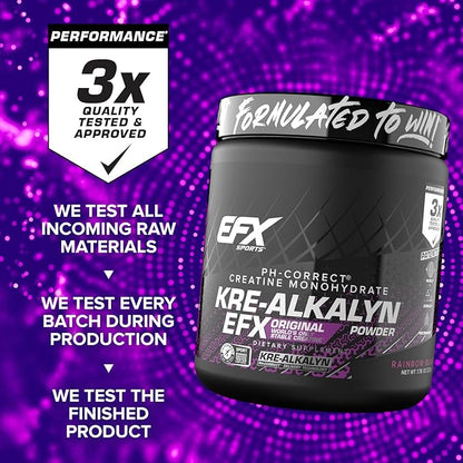 EFX Sports Kre-Alkalyn EFX Powder | pH Correct Creatine Monohydrate Powder Supplement | Strength, Muscle Growth & Performance | 110 Servings (Rainbow Blast)