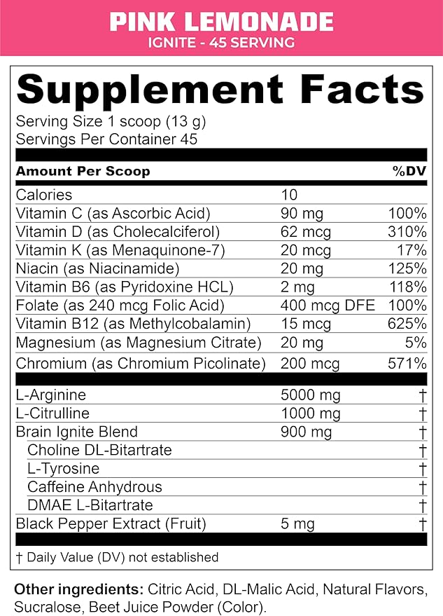 MTN OPS Ignite Supercharged Energy Drink Mix 45-Serving Tub, Pink Lemonade