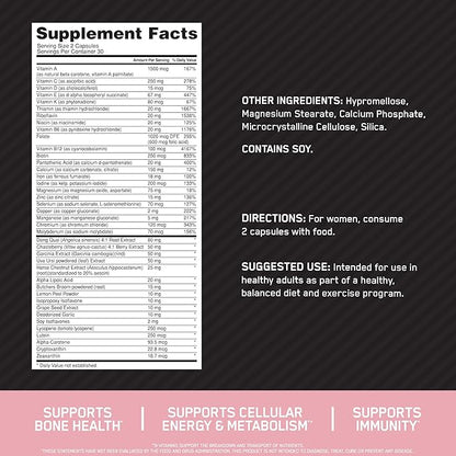 Optimum Nutrition Opti-Women Daily Multivitamin for Women, Immune Support Supplement With Iron, 30 Day Supply, 60 Count, (Packaging May Vary)
