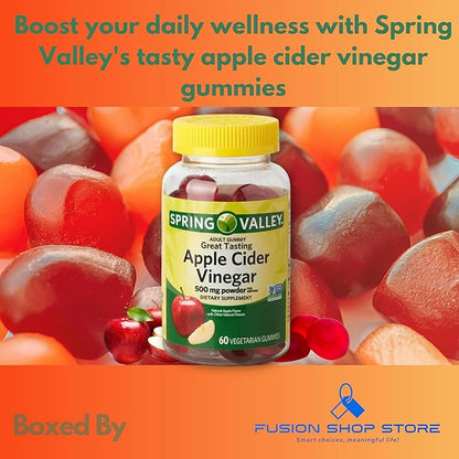 Spring Valley Apple Cider Vinegar Gummies- 500 mg 60 Ct (Pack 1), Boxed by Fusion Shop Store