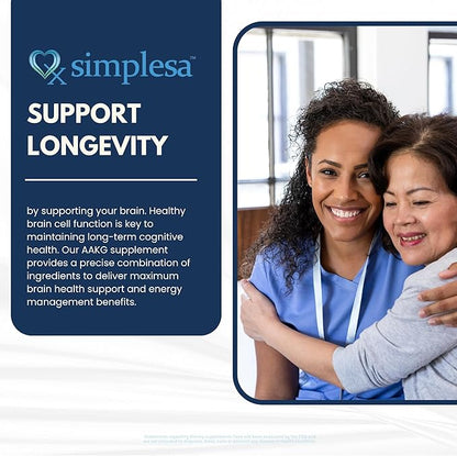 Simplesa AAKG Arginine Powder, L-Arginine Alpha-Ketoglutarate Supplement, 2000mg Per Serving, Supports Brain Health, Memory, Focus and Healthy Aging Processes, 250g Powder Supplement