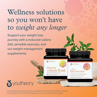 Youtheory Daily Fat Burner - Supports Body Composition & Metabolism - with Citrus Fruit Blend, Chromium & Cayenne Extract - Gluten, Soy & Dairy Free - 60 Vegetarian Capsules