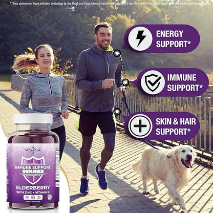 NEW AGE Immune System Support Gummies - Sambucus Black Elderberry Gummies with Vitamin C and Zinc (Immune Support 180 Gummies)