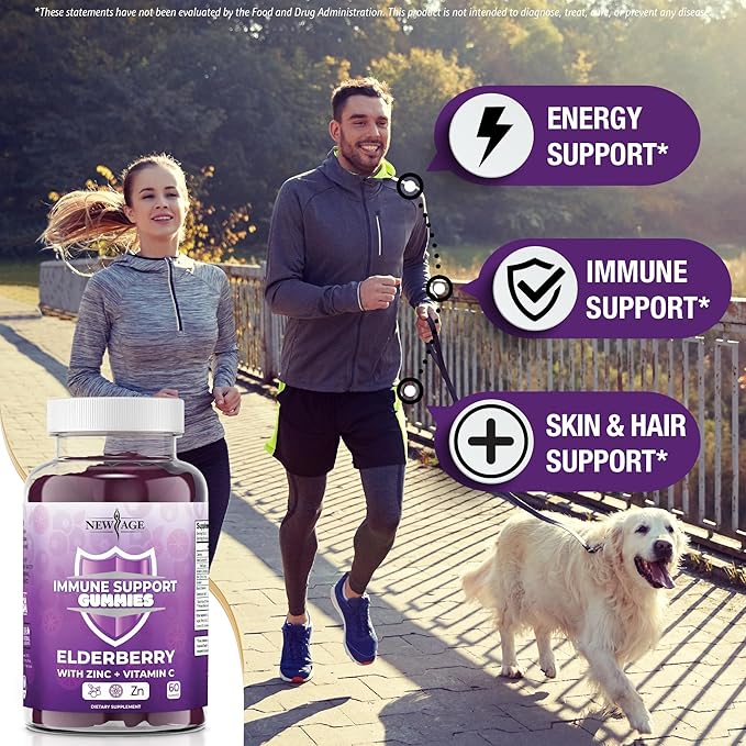 NEW AGE Immune System Support Gummies - Sambucus Black Elderberry Gummies with Vitamin C and Zinc (Immune Support 60 Gummies)