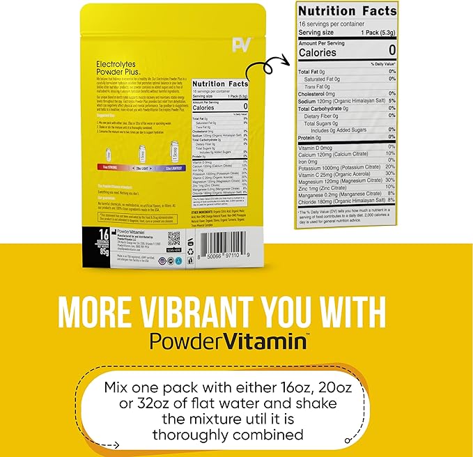 Electrolytes Powder Plus, Keto, Orange Pineapple, Sugar Free, Pink Himalayan Salt, 1000mg Potassium, 120mg Calcium, 120mg Magnesium, Non-GMO, Zero Calories, (16 Hydration Packets)
