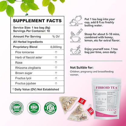 Laicuherb Fibroids Shrink Herbal Tea for Women Get Pregnant Fast & Hormone Balance, 10 Teabags Fertility Tea for Women Shrink Ovarian Cysts, Natural Detox Womb Tea to Warm Uterus and Detox