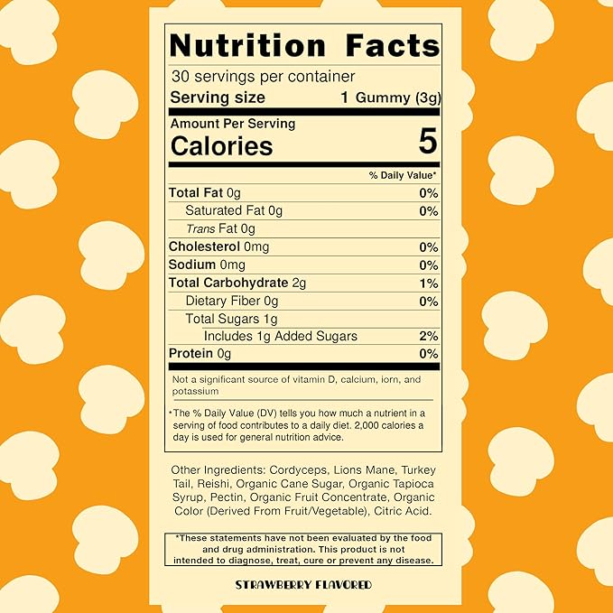 Mini Mushy's Organic Everyday Support Gummies | Turkey Tail, Reishi, Lions Mane, Cordyceps Mushrooms | for Kids Aged 2+ Natural Color, Allergy Friendly, Low Sugar | Strawberry Flavor - 30 Count