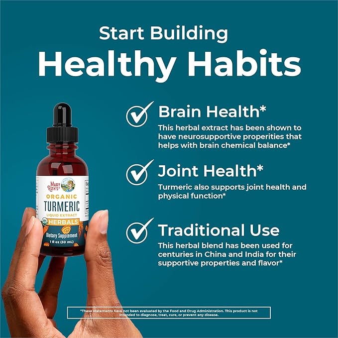 MaryRuth Organics Turmeric Curcumin Liquid Drops Sugar Free | USDA Organic | Organic Turmeric Supplement | Joint Support Supplement | Liver Support | Non-GMO | Gluten Free | Vegan | 1 Fl Oz