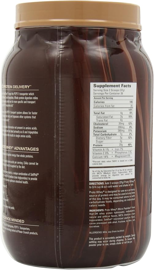 Power Crunch Whey Protein Powder, With Amino Acids, Protein Shakes with Delicious Taste, Double Chocolate, 2.1 LB