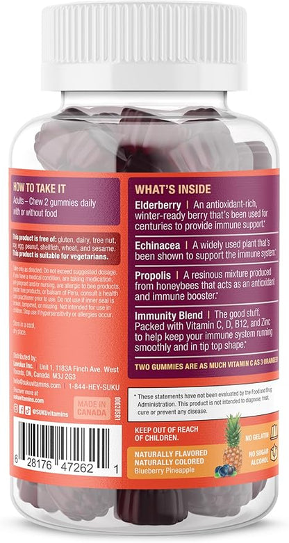 Ultimate Immunity - Elderberry Echinacea and Propolis Gummies for Immune Support, Easy to Chew - Non GMO, Gluten Sugar Free - Pomegranate Lime Flavored Gummy Vitamins, 50 Count